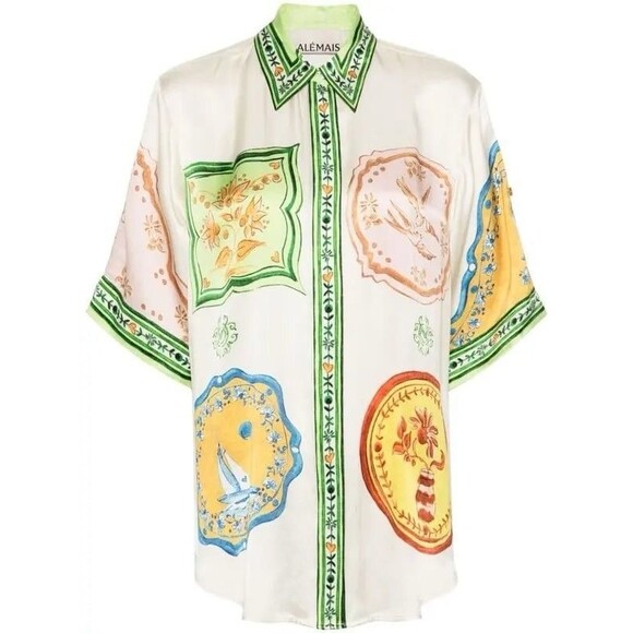 Alemais Porcelain Printed Silk Oversized Shirt AU 6 US 2 - Picture 1 of 8